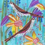 Daffodils and Songbirds by Claire West, Painting, Acrylic on canvas
