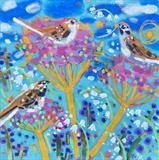 Sparrows by Claire West, Painting, Acrylic on canvas